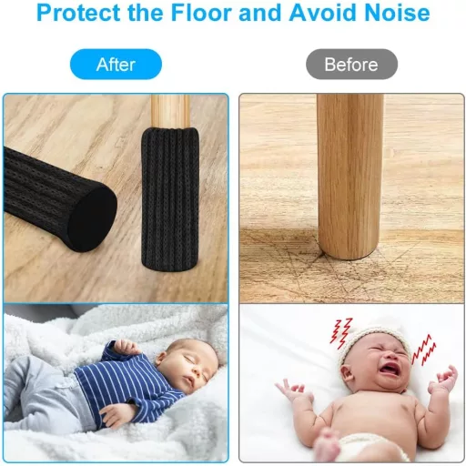 OSDUE Tkanina Zaštitne Čarape za Noge Namještaja 24 kom Protuklizne Crne Za Zaštitu Poda