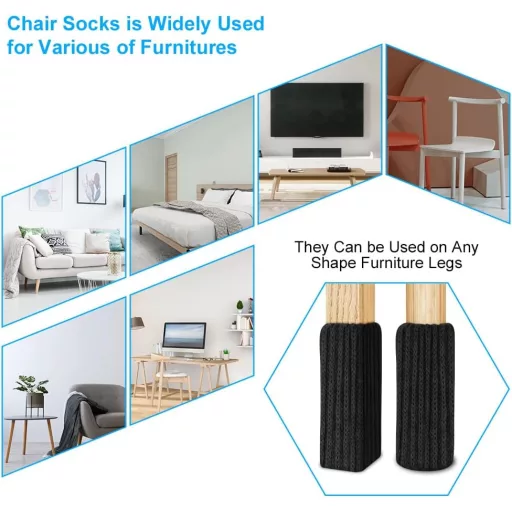 OSDUE Szövet Bútorlábvédő Zokni 24db Csúszásmentes Fekete Padlóvédelem