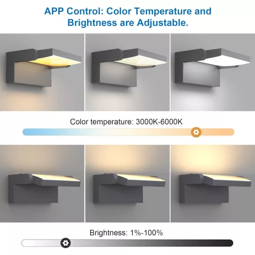 Lampă de perete pentru exterior Klighten 24W, reglabilă, cu control prin aplicație, rezistentă la apă IP65