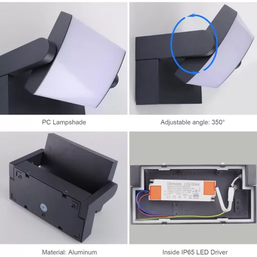 Lampă de perete pentru exterior Klighten 24W, reglabilă, cu control prin aplicație, rezistentă la apă IP65