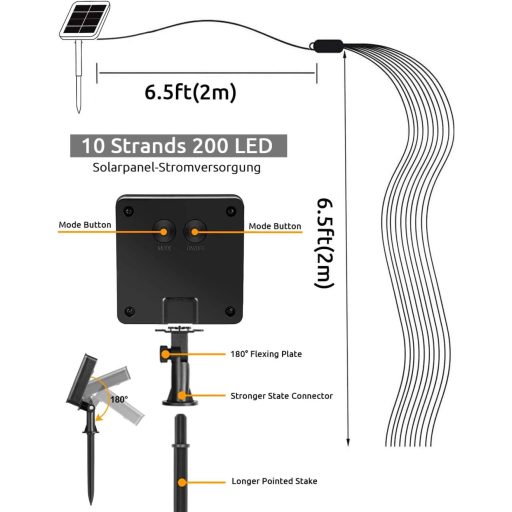 Dekofun Napelemes Tündérfények Kültéri 200 LED 8 Módú Vízálló Kerti Dekoráció