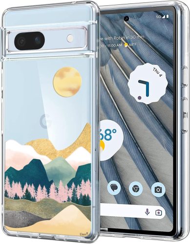 Unov Átlátszó Tok Google Pixel 7a Telefonhoz - Vékony TPU Védőtok Dombornyomott Hegyi Mintával, Ütésálló, Vezeték Nélküli Töltéssel Kompatib