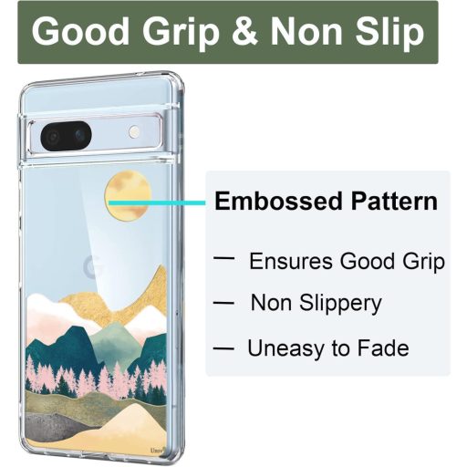 Unov Átlátszó Tok Google Pixel 7a Telefonhoz - Vékony TPU Védőtok Dombornyomott Hegyi Mintával, Ütésálló, Vezeték Nélküli Töltéssel Kompatib