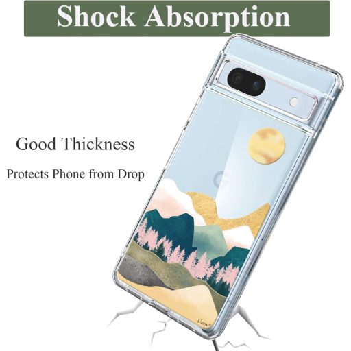 Unov Átlátszó Tok Google Pixel 7a Telefonhoz - Vékony TPU Védőtok Dombornyomott Hegyi Mintával, Ütésálló, Vezeték Nélküli Töltéssel Kompatib
