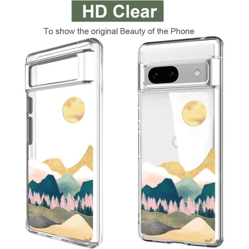 Husă Transparentă Unov pentru Google Pixel 7a - Carcasă Subțire de Protecție TPU cu Model Montan în Relief, Rezistentă la Impact, Compatibilă cu Încărcarea Wireless