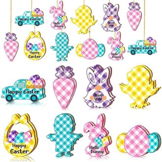 Húsvéti fa tojásdíszek zsinórral - 16 db-os szett