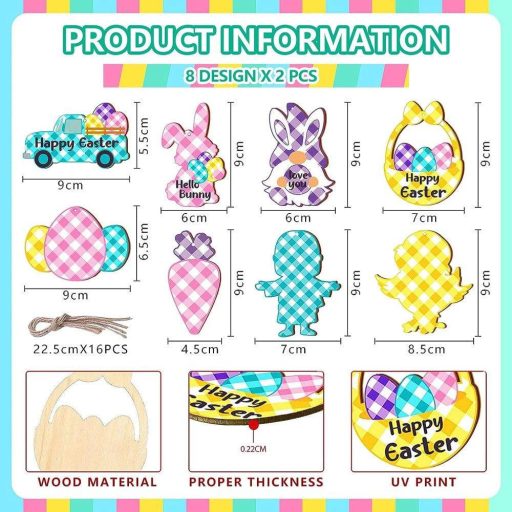 Decorațiuni de Paște pentru pom, ouă cu șnur - Set de 16 bucăți