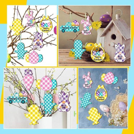 Decorațiuni de Paște pentru pom, ouă cu șnur - Set de 16 bucăți