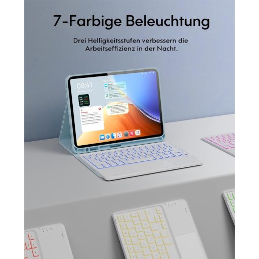 CHESONA maska/futrola za iPad Pro 11 Air s tipkovnicom, 7 boja LED, 2 kanala Bluetooth, plava