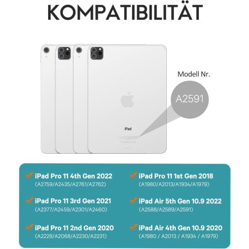 CHESONA iPad Pro 11 Air tok billentyűzettel, 7 szín LED, 2 csatorna Bluetooth, kék