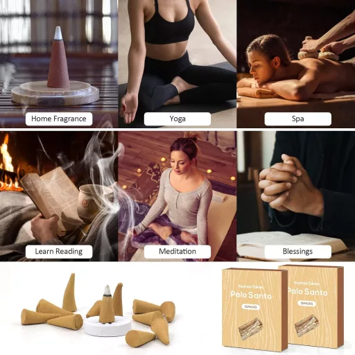 SCENTORINI Palo Santo Füstölő Kúp 120 db Tartóval, Meditáció és Relaxáció