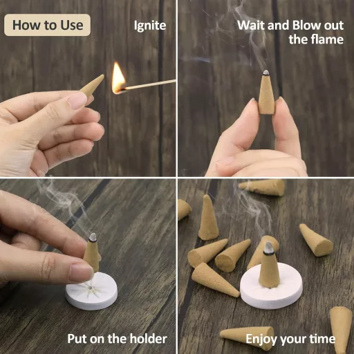 SCENTORINI Palo Santo Füstölő Kúp 120 db Tartóval, Meditáció és Relaxáció