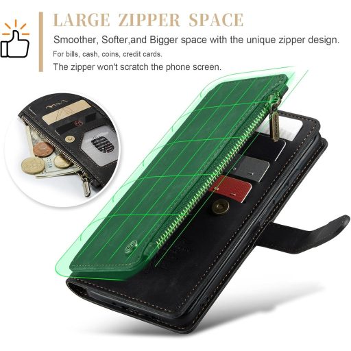 UEEBAI Puzdro Peňaženka pre Samsung Galaxy A14 5G, Prémiové PU Kožené Puzdro na Telefón s Držiakom na Karty Magnetickým Zatváraním Vreckom na Zips a Stojanom Čierne
