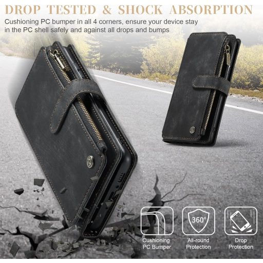 Husă Portofel UEEBAI pentru Samsung Galaxy A14 5G, Husa Premium din Piele PU cu Suport Card, Închidere Magnetică, Buzunar cu Fermoar și Funcție Stand, Negru