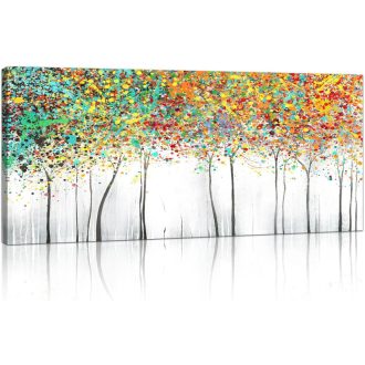   FajerminArt Absztrakt Virágzó Fa Vászonkép 120x50cm Színes Falikép Nappalihoz Hálóhoz Keret Nélkül