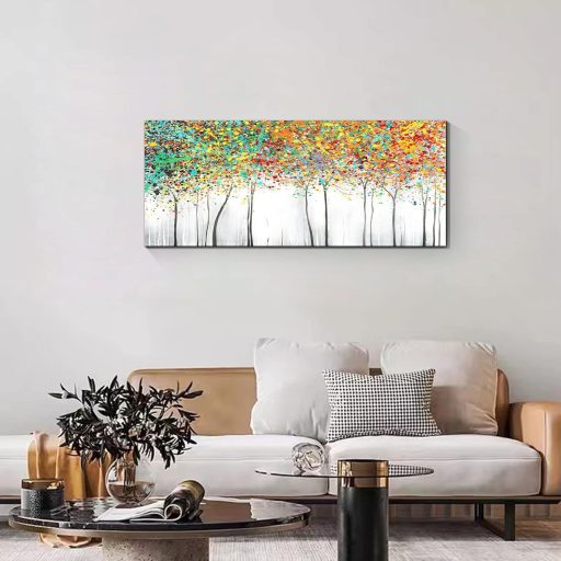 FajerminArt Absztrakt Virágzó Fa Vászonkép 120x50cm Színes Falikép Nappalihoz Hálóhoz Keret Nélkül