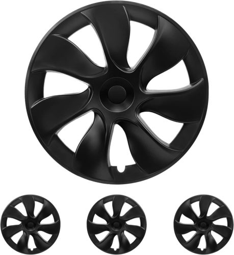 Capace jante KAVANIC Tesla Model Y 19 inch Negru Mat, Design Simetric cu Logo (4 buc), Stil Blade, Protecție Butuc Roată Gemini 2020-2023