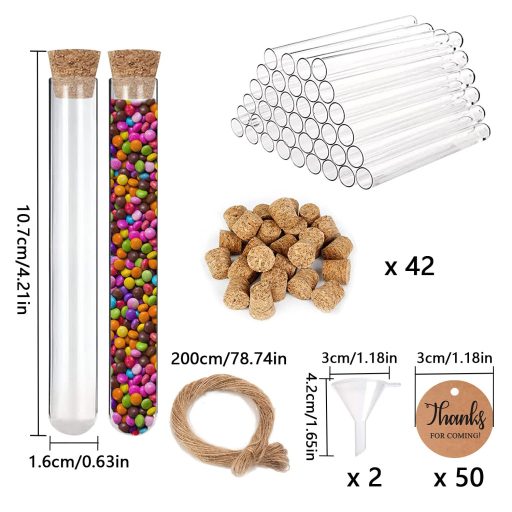 CYIOU 42 db Kémcsövek Dugóval 14ml + Kraft Címkék + Jutakötél Esküvő Virág Fürdősó Dekoráció