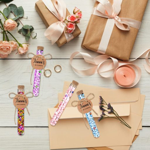 Set 42 eprubete cu dop 14ml + etichete Kraft + sfoară de iută pentru nuntă, flori, săruri de baie, decor