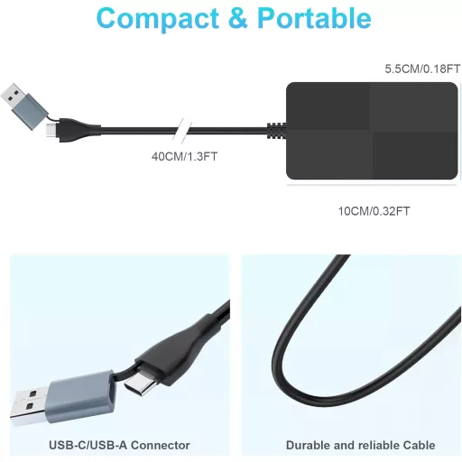 Rocketek 8-u-1 USB-C/USB 3.0 čitač kartica - SD/TF/CF/XD/MS adapter za memorijske kartice, s 3 USB priključka, do 2TB kapaciteta, Windows/Mac/Android K