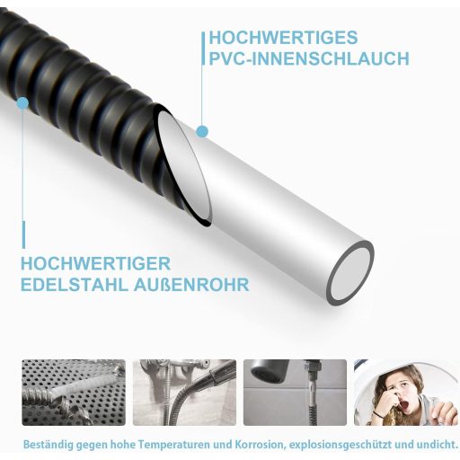OFFO Zuhanycsö 1,6m Rozsdamentes Acél Nagynyomású Fürdőszoba Cső Mattfekete Törésálló Zuhanytömlő