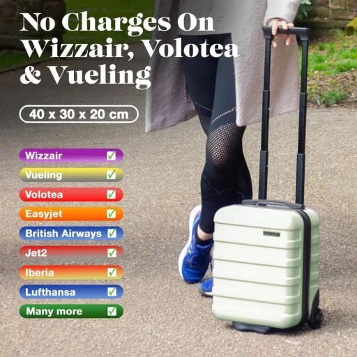 Cabin Max Anode Fekete Kemény Héjú Kabinbőrönd, Könnyű ABS Gurulós Utazótáska 4 Kerékkel, Wizz Air Kompatibilis 40x30x20cm