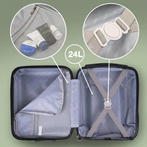 Cabin Max Anode Fekete Kemény Héjú Kabinbőrönd, Könnyű ABS Gurulós Utazótáska 4 Kerékkel, Wizz Air Kompatibilis 40x30x20cm