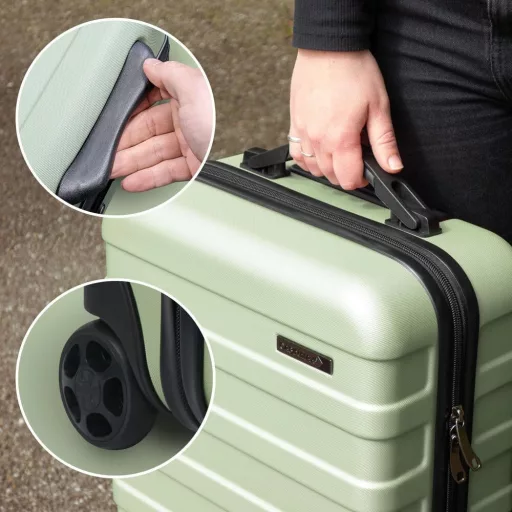 Cabin Max Anode Fekete Kemény Héjú Kabinbőrönd, Könnyű ABS Gurulós Utazótáska 4 Kerékkel, Wizz Air Kompatibilis 40x30x20cm