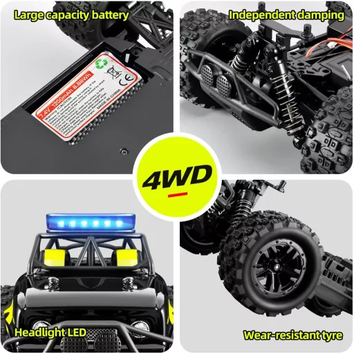 SupKonXi Auto na diaľkové ovládanie 4WD Terénne vozidlo 40 km/h, 1:18 Monster Truck, 2.4GHz Terénny Crawler, 2 Batérie 60 Minút Hrací čas, Autíčko pre Deti