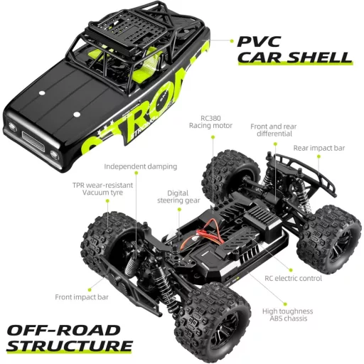 SupKonXi Auto na diaľkové ovládanie 4WD Terénne vozidlo 40 km/h, 1:18 Monster Truck, 2.4GHz Terénny Crawler, 2 Batérie 60 Minút Hrací čas, Autíčko pre Deti