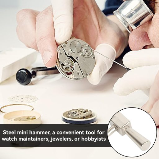 HERCHR Acél Ékszerkészítő Kalapács 150x62,8mm - Ergonomikus Fémformázó Szerszám Órásoknak, Ékszerészeknek, DIY Kézműveseknek, Ezüst Színű, 3