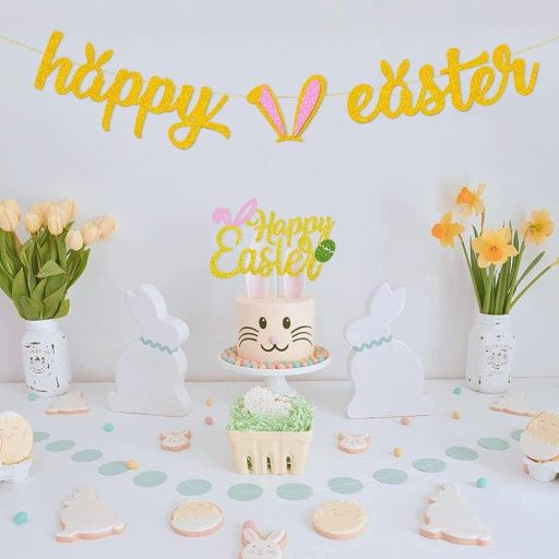 Zlatá trblietavá súprava veľkonočnej dekorácie "Happy Easter"