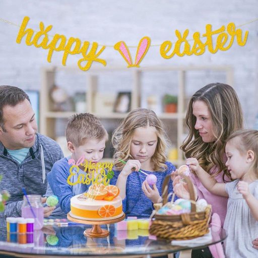 Zlatá trblietavá súprava veľkonočnej dekorácie "Happy Easter"