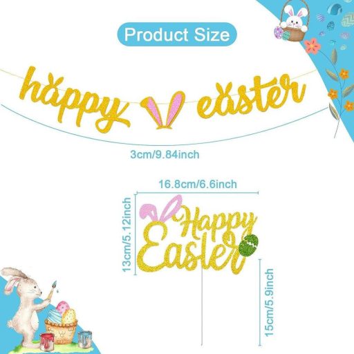 Zlatá trblietavá súprava veľkonočnej dekorácie "Happy Easter"