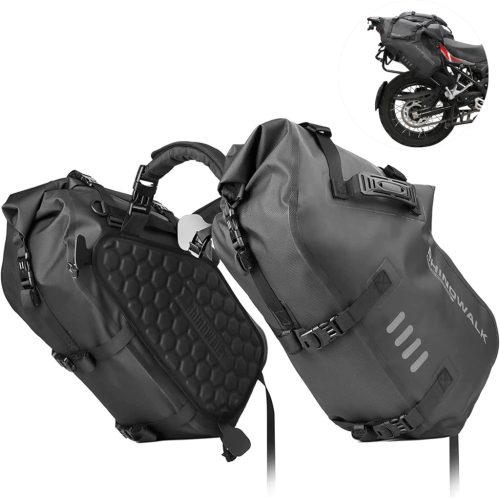 Rhinowalk Geantă Laterală Moto 48L Impermeabilă - Geantă Dublă Tip Șa pentru Motocicletă, Material Rezistent la Căldură, Design Fagure Anti-Șoc, Fixare Ușoară