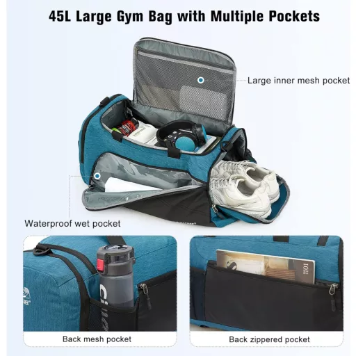 Rucsac de voiaj G4Free 45L/60L - Geantă sport de mari dimensiuni cu compartimente separate pentru lucruri umede și pantofi, ideală pentru călătorii, înot, yoga, drumeții și camping.