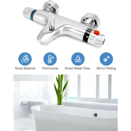 QWORK Termosztátos Zuhanycső G1/2 Sárgaréz Keverőcsap Állandó Hőmérséklet Szabályozás