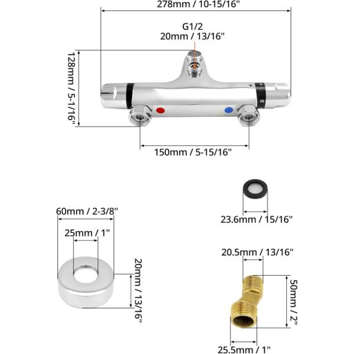 QWORK Termosztátos Zuhanycső G1/2 Sárgaréz Keverőcsap Állandó Hőmérséklet Szabályozás