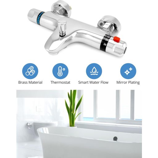 Baterie termostatată pentru duș QWORK, racord G1/2, alamă, control constant al temperaturii