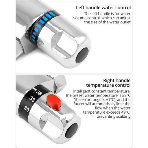 Baterie termostatată pentru duș QWORK, racord G1/2, alamă, control constant al temperaturii