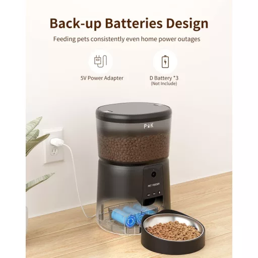 PUPPY KITTY Distribuitor Automat de Hrană pentru Pisici cu Cameră 1080P - Control prin Aplicație WiFi, Vedere Nocturnă, Bol din Oțel Inoxidabil, 1-8 Porții pe Zi, Capacitate 4L