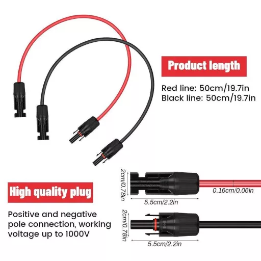 Vodootporni MC4 produžni kabel za solarne panele 1m, 6mm² - Prepakirano
