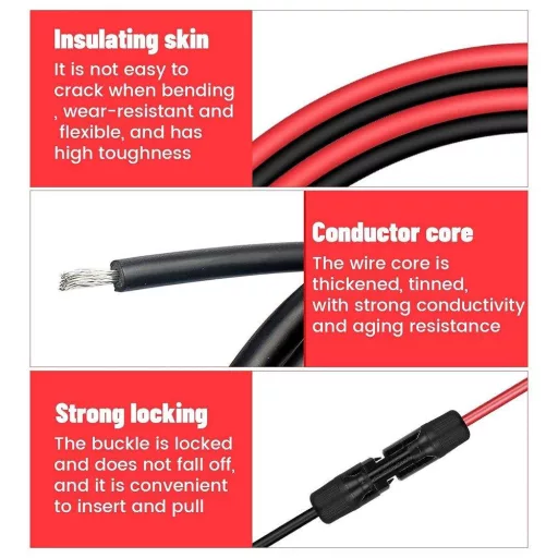 Cablu prelungitor solar MC4, impermeabil, 1m, 6mm² - Reambalat