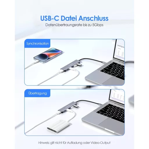 LENTION 6-in-1 USB-C Hub 4K HDMI Adapter 100W PD Töltéssel, MacBook Pro/Air, iPhone 16/15 Kompatibilis, Thunderbolt 3/4 Csatlakozóval