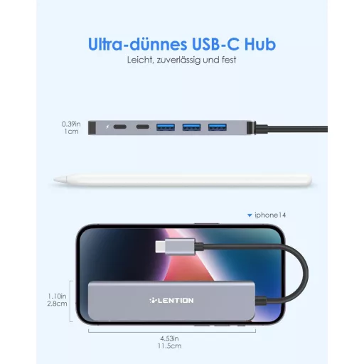 LENTION 6-v-1 USB-C Hub 4K HDMI Adaptér s 100W PD Nabíjaním, Kompatibilný s MacBook Pro/Air, iPhone 16/15, s Konektorom Thunderbolt 3/4
