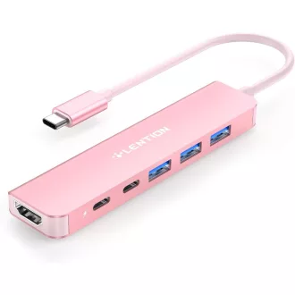   LENTION USB C Hub 6-v-1 – 4K HDMI, 100W PD, USB 3.0 adaptér – Kompatibilný s MacBook Pro/Air, iPhone 16/15 – Ružovozlatý