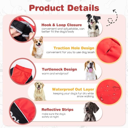 Nobleza Zimný kabát pre psov, vodeodolný, vetruvzdorný, reflexný, XXL, červený