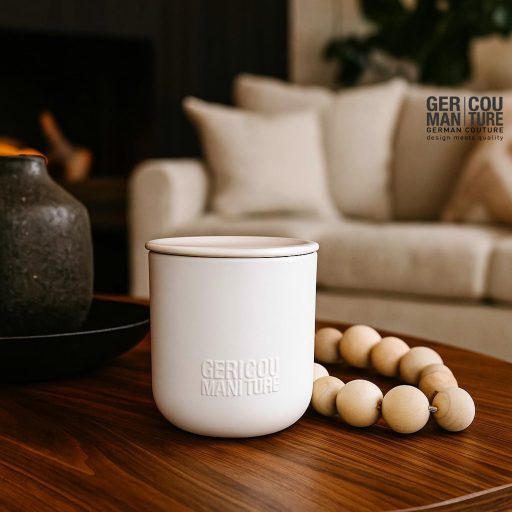 GC German Couture Keramický popolník pre IQOS Iluma, Terea, Heets, Glo Hyper, Ploom tabakové tyčinky - Biely okrúhly držiak s vrchnákom pre domácnosť a kanceláriu