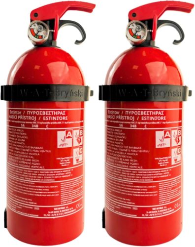 notlok Safety Work 2 buc. Stingător ABC de 1 kg | Pentru Dispozitive Electrice < 1000 V | Mini Stingător pentru Bucătărie și Mașină | Cu Suport
