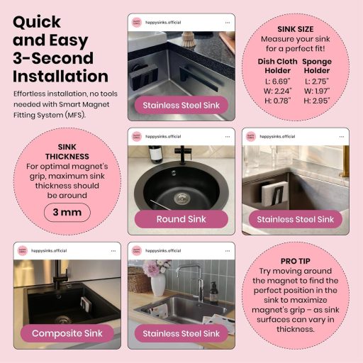 Mágneses konyharuha tartó mosogatóhoz - erős acél konyhai megoldás, Ezüst színű